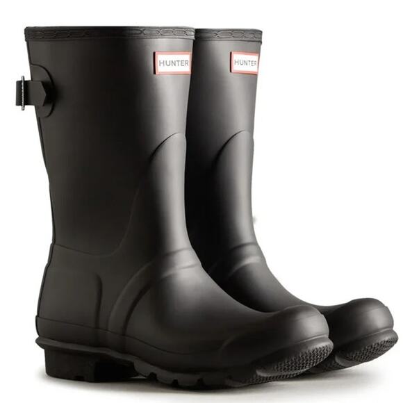 Hunter Women's Original Back Adjustable Short Rain Boots Black Size 10 - Picture 1 of 10